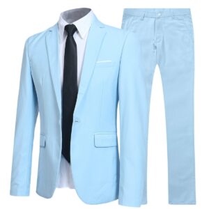 slim fit 2 piece suit for men one button casual/formal/wedding tuxedo,small,light blue