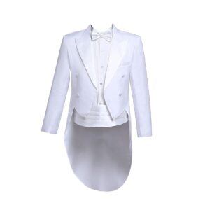 yoojia 4 piece men's classic fit tuxedo tailcoat tail coat suit tuxedo jacket blazer tux pants set white medium