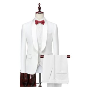 Mgnaie Men White Tuxedo Suit Set 3 Pieces Solid Premium Shawl Lapel Tux Jacket Vest Trousers Dinner Wedding 2024