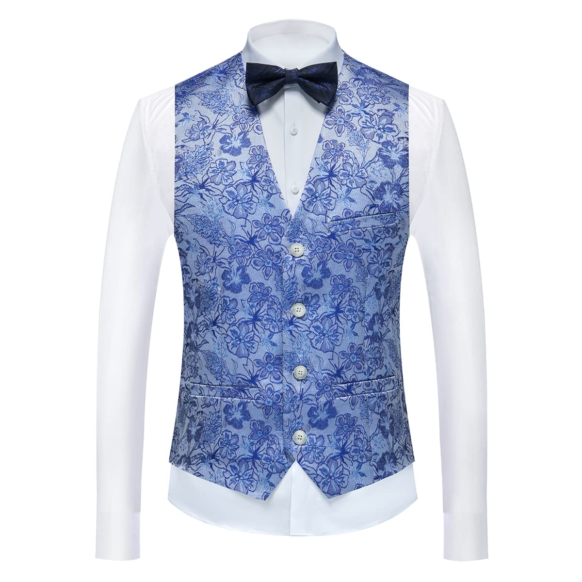 Tuxedo Suits for Men 3 Piece Regular Fit Suit Floral Pattern Blazer Jacket Waistcoat Pants Men Suit Set for Wedding Sky Blue