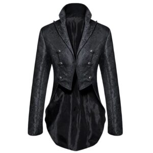 Men's Steampunk Jacquard Tailcoat Gothic Aristocrat Victorian Double Breasted Tuxedo Jacket (728# Black, L)