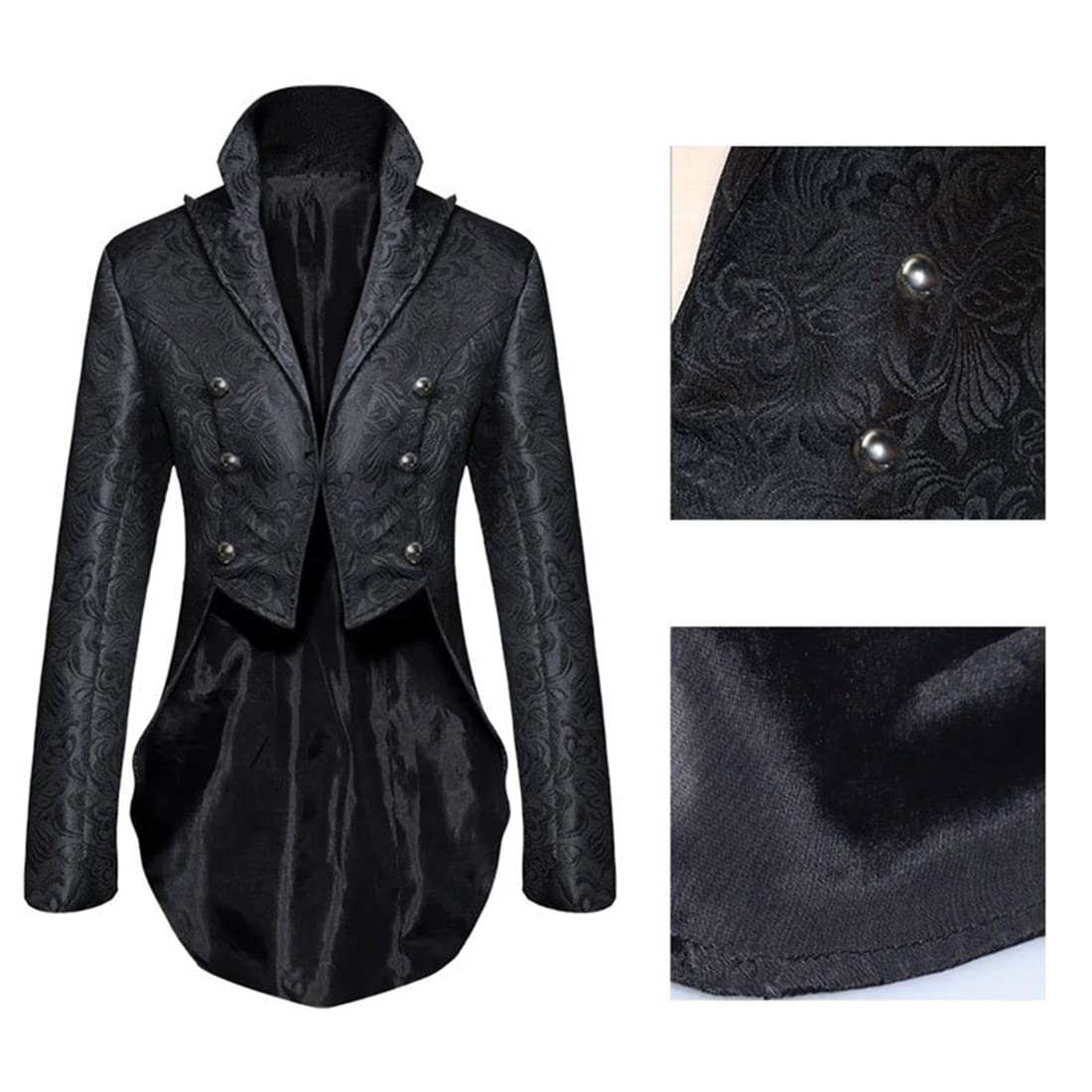 Men's Steampunk Jacquard Tailcoat Gothic Aristocrat Victorian Double Breasted Tuxedo Jacket (728# Black, L)