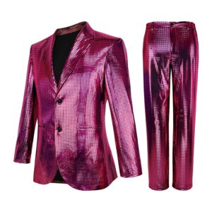 nawgut sequin blazer metallic slim suit 2 piece set disco prom shiny outfit wedding party banquet fashion jacket pant for mens adult-small