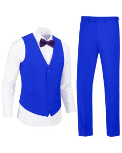 men's 2 piece slim fit suit set,wedding dress tux vest pants set formal prom tuxedo suits for men with tie royal blue s