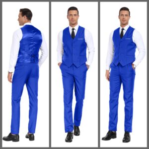 Men's 2 Piece Slim Fit Suit Set,Wedding Dress Tux Vest Pants Set Formal Prom Tuxedo Suits for Men with Tie Royal Blue S