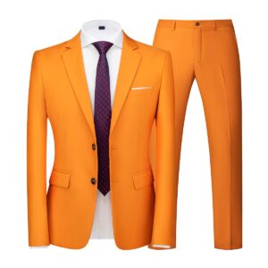 uninukoo men's suit slim fit 2 button 2 piece suits for men party formal dress solid tuxedo blazer jacket pants set us size 40 orange