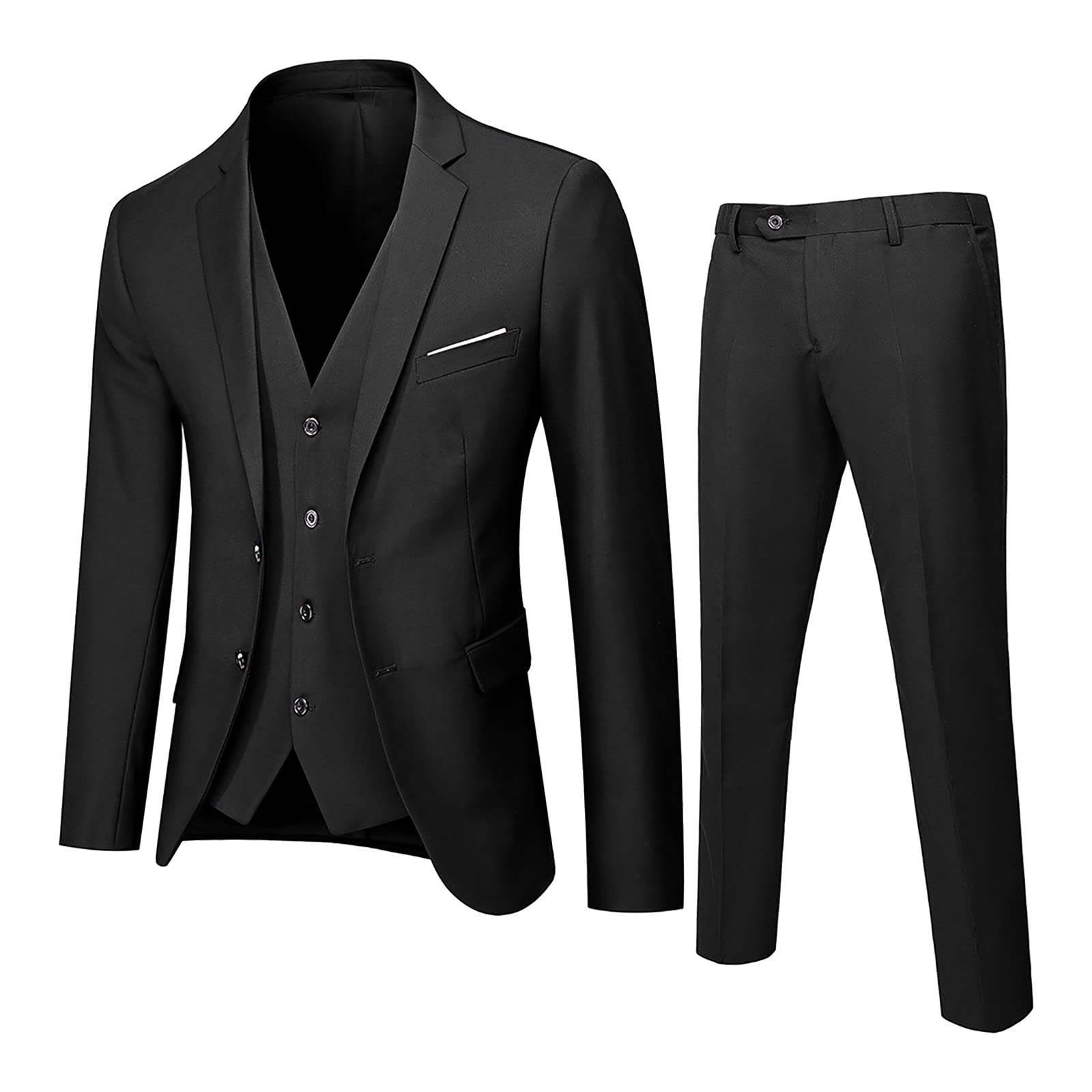 Christmas Suits for Men 2/3 Pcs,Slim Fit Christmas Snowflake Jacket Blazer Party Wedding Tuxedo Tux & Pants & Vest Set(Black,S)