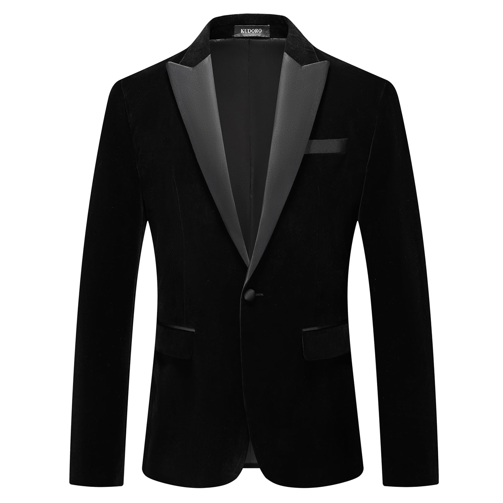 KUDORO Mens Velvet 3 Piece Suits Slim Fit Peaked Lapel One Button Tuxedo Dinner Jacket Vest Pants Suit Black