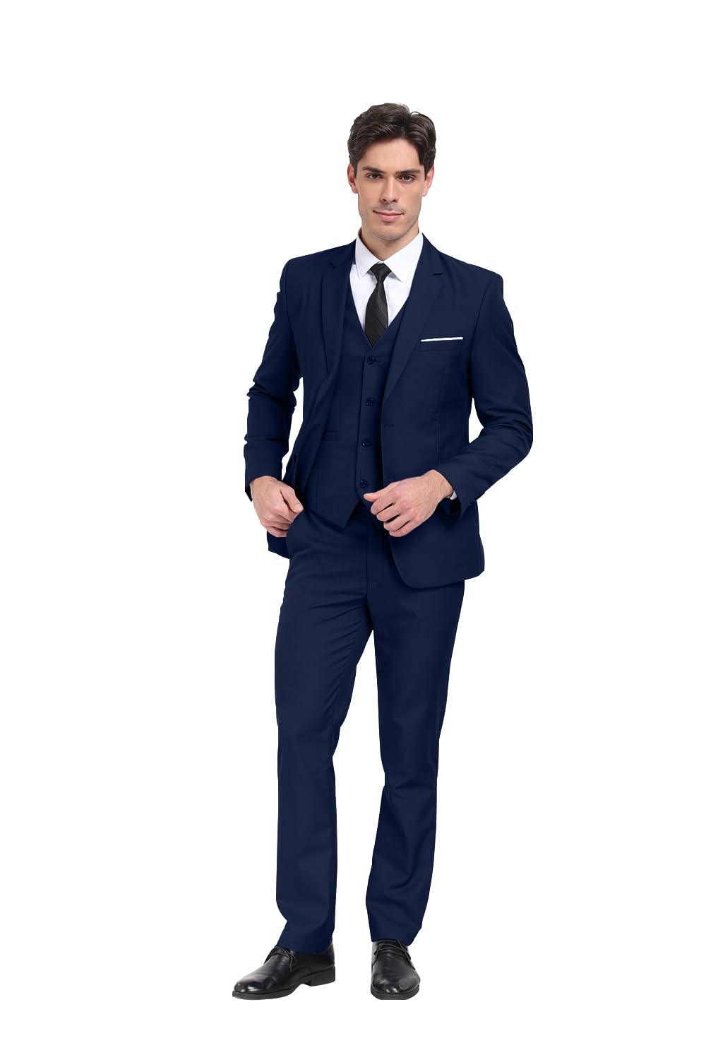 Mens 3 Piece Suit Jacket Vest Pants for Wedding and Formal Events Regular Classic Fit Suits for Men Navy-M