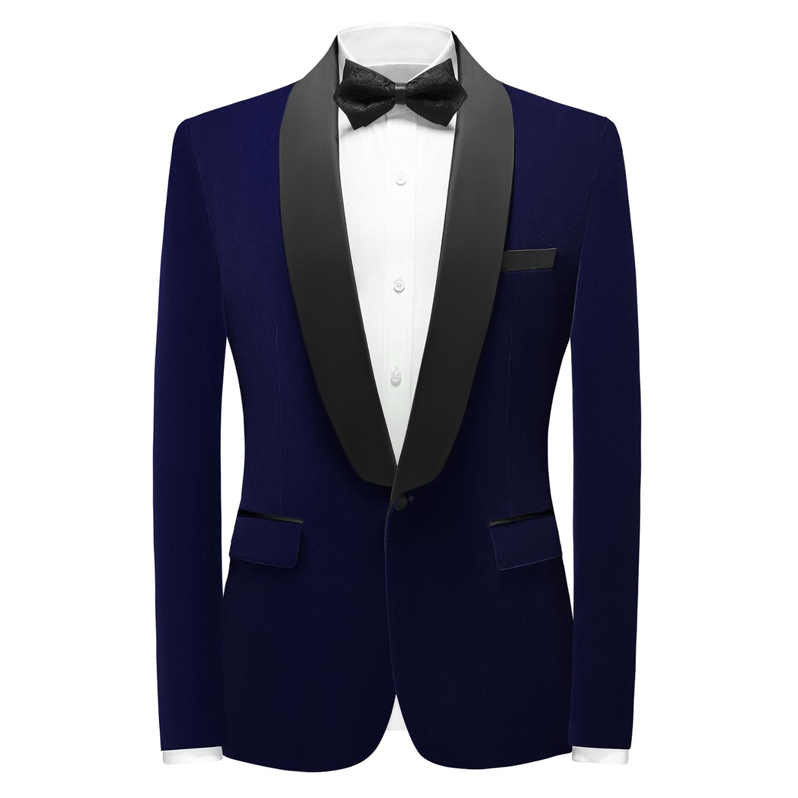 Mens Velvet 3 Piece Tuxedo Suits Slim Fit Shawl Collar One Button Dinner Prom Jacket Vest Pants Suit Set Navy Blue