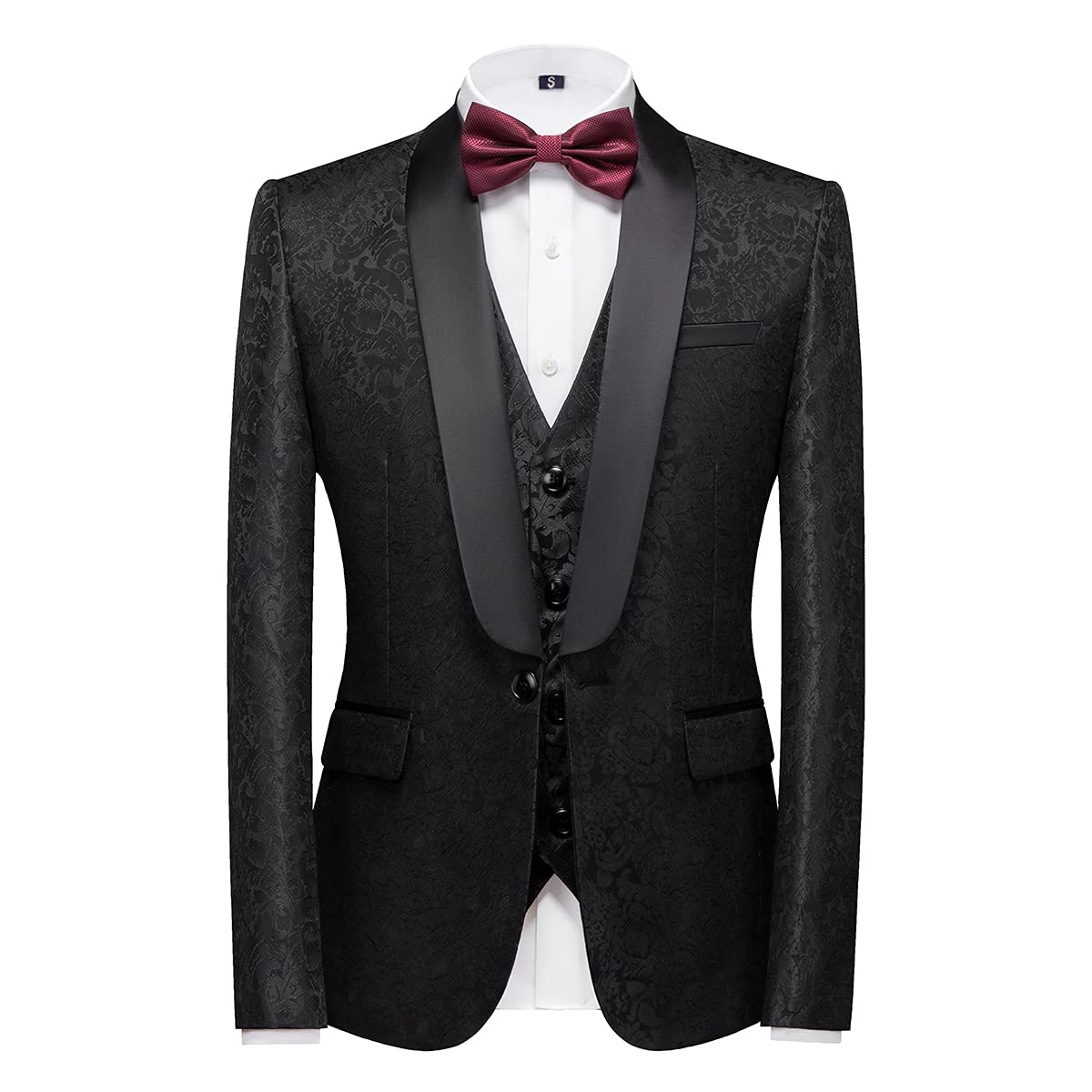 KUDORO Mens Suits Slim Fit 3 Piece Black Tuxedo Suit Set for Prom Wedding Party Paisley Jacket Vest Pants Homecoming Outfit