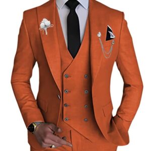 Wangyue 3 Piece Men's Suits Mens Suits Regular Fit Suit Mens 3 Piece Slim Suit Double Breasted Suit Men Orange Suits for Men,L