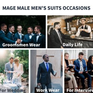 MAGE MALE Men's 3 Pieces Suit Slim Fit Notch Lapel One Button Business Wedding Party Solid Blazer Jacket Vest Pants Set with Tie White