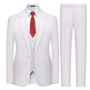 MAGE MALE Men's 3 Pieces Suit Slim Fit Notch Lapel One Button Business Wedding Party Solid Blazer Jacket Vest Pants Set with Tie White