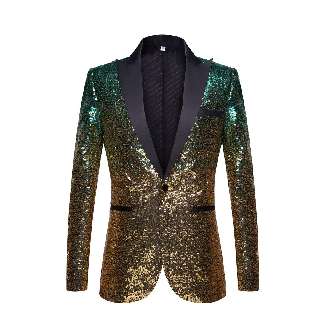 PYJTRL Men Fashion Gradual Change Color Sequins Suit Jacket (Green Gold,XL)