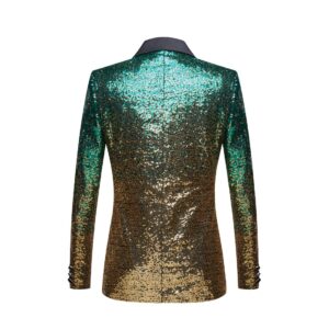 PYJTRL Men Fashion Gradual Change Color Sequins Suit Jacket (Green Gold,XL)