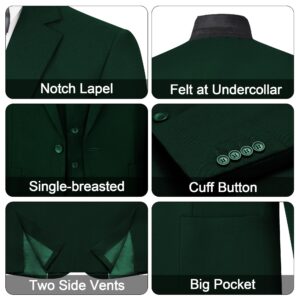 MAGE MALE Mens Tuxedo Suit Set Slim Fit 3 Piece Suit Wedding Prom Suits Patch Pockets Blazer Vest Pants Set with Bow Tie Dark Green