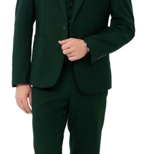 MAGE MALE Mens Tuxedo Suit Set Slim Fit 3 Piece Suit Wedding Prom Suits Patch Pockets Blazer Vest Pants Set with Bow Tie Dark Green