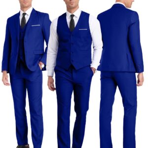 Men's 3 Piece Suit 2 Button Business Wedding Prom Slim Fit Suits Blazer Formal Tuxedo Vest & Trousers Royal Blue XL