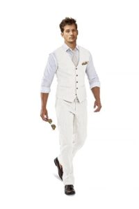 2 piece linen suits for men slim fit formal ivory wedding suit groomsmen prom tux suit for summer beach suit vest pants xs