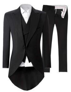 lilis® mens premium tail tuexdo 3 pieces suit tailcoat jacket tux vest & trousers black