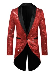 lars amadeus red sequin tailcoat for men's shawl lapel shiny sparkly party disco wedding tuxedo 3x-large