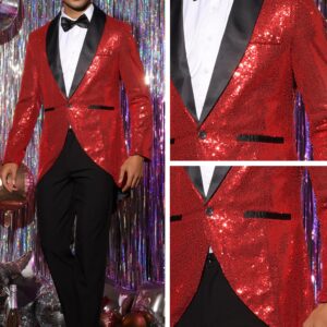 Lars Amadeus Red Sequin Tailcoat for Men's Shawl Lapel Shiny Sparkly Party Disco Wedding Tuxedo 3X-Large