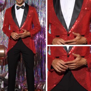 Lars Amadeus Red Sequin Tailcoat for Men's Shawl Lapel Shiny Sparkly Party Disco Wedding Tuxedo 3X-Large