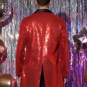 Lars Amadeus Red Sequin Tailcoat for Men's Shawl Lapel Shiny Sparkly Party Disco Wedding Tuxedo 3X-Large