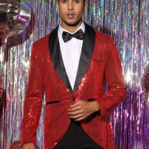 Lars Amadeus Red Sequin Tailcoat for Men's Shawl Lapel Shiny Sparkly Party Disco Wedding Tuxedo 3X-Large