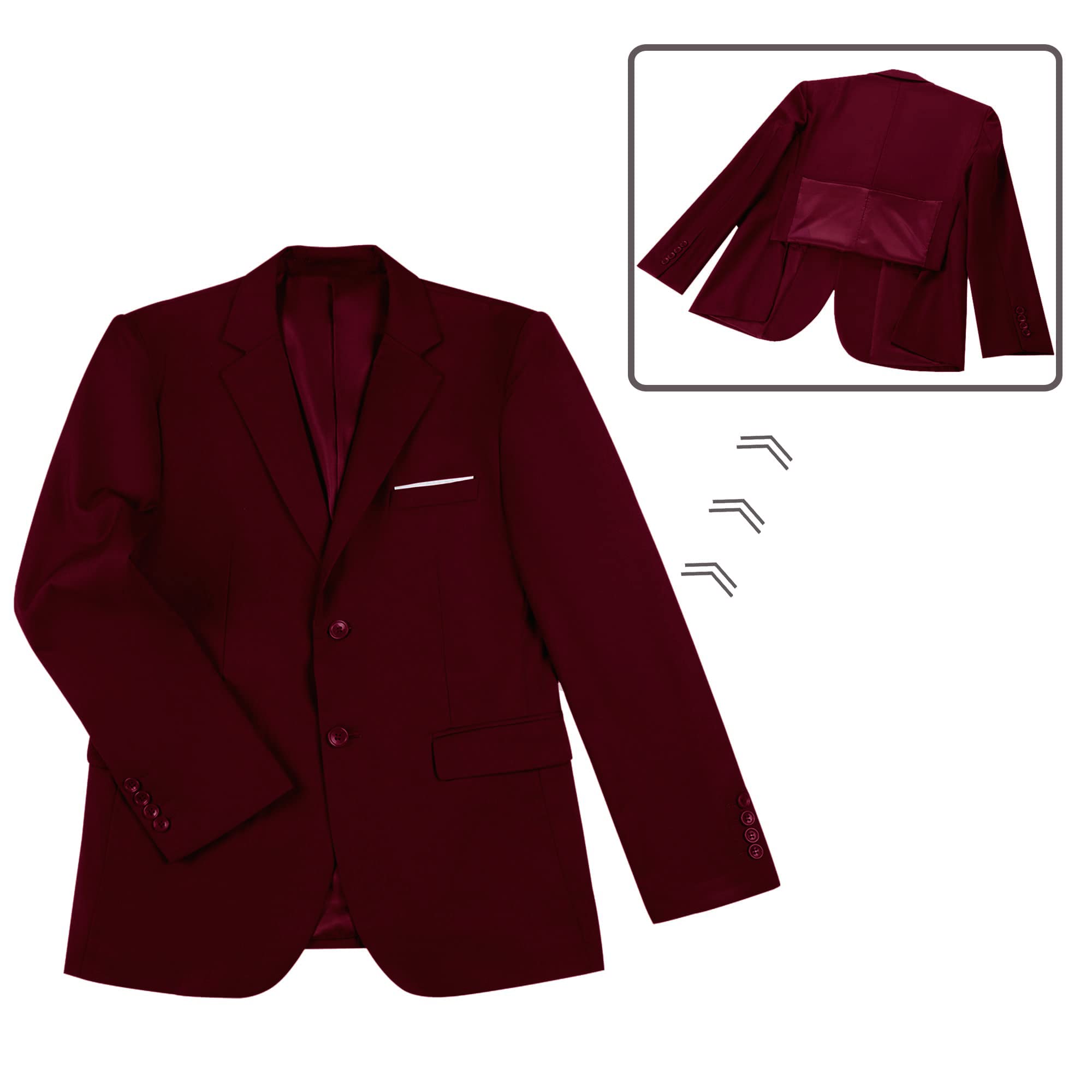 Men's 2 Piece Slim Fit Suit Set, Burgundy Jacket Pants with Tie, Business Wedding Groomsmen Men Suits Tuxedo Set XS