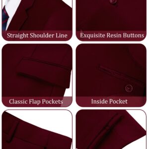 Men's 2 Piece Slim Fit Suit Set, Burgundy Jacket Pants with Tie, Business Wedding Groomsmen Men Suits Tuxedo Set XS