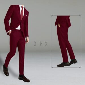 Men's 2 Piece Slim Fit Suit Set, Burgundy Jacket Pants with Tie, Business Wedding Groomsmen Men Suits Tuxedo Set XS