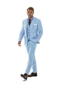 3 piece linen suit for men slim fit summer beach lightweight casual suits wedding prom tuxedos blazer vest&pants light blue m