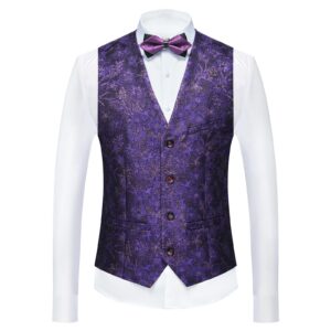 Tuxedo Suits for Men 3 Piece Regular Fit Men's Suit Set Floral Pattern Blazer Jacket Waistcoat Pants Purple L