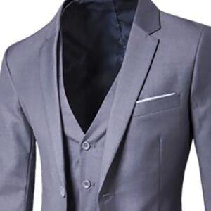 Mens Blazer Jacket,Men's 3 Piece Slim Fit Suit Set 2 Button Blazer Jacket Vest Pants Solid Wedding Dress Tux and Trousers Grey