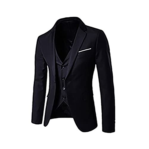 Men's Slim Fit 3 Piece Suits Notch Lapel One Button Business Wedding Prom Suit Jacket Blazer Tux Vest & Trousers Black