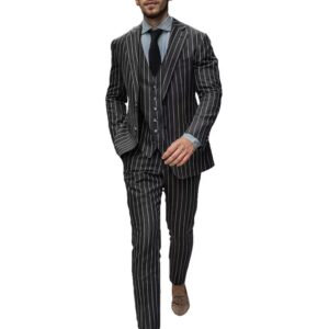 Wangyue Pinstripe Suit for Men 3 Piece Suits Black Formal Wedding Prom Business Suits Birthday Gift for Son Size XXS