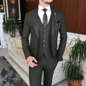 Wangyue Pinstripe Suit for Men 3 Piece Suits Black Formal Wedding Prom Business Suits Birthday Gift for Son Size XXS