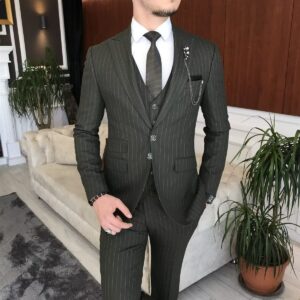 Wangyue Pinstripe Suit for Men 3 Piece Suits Black Formal Wedding Prom Business Suits Birthday Gift for Son Size XXS