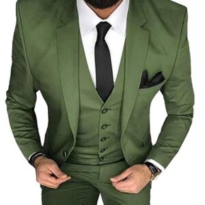 Zeattall Mens Suit Business 3 Pieces Tuxedos Wedding Prom Suits Notched Lapel Blazer Bridegroom Tux(Olive Green,Pant US40)