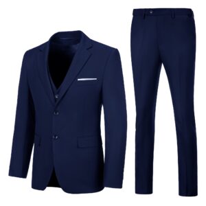 mens suits 3 piece formal dress suit slim fit tuxedo wedding dresswear business prom jacket vest pants set size s blue