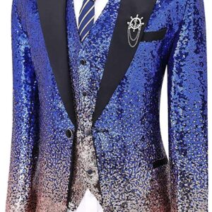 Zeattall Men's Suit Three Pieces Shiny Sequin Mens Suit Notch Lapel Tuxedo for Wedding(40 Regular,Purple-Silver)