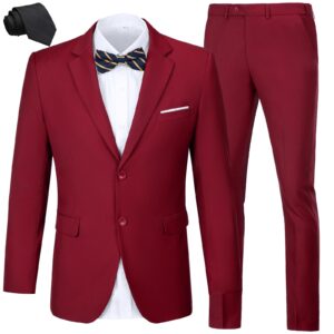 Mens Homecoming Suits 2 Piece Prom Outfit Slim Fit Burgundy Wedding Suit Tuxedos Dress Jacket Blazers for Men Formal Tux M