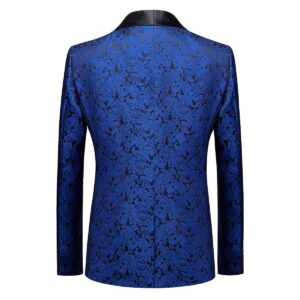 Mens Suit Slim Fit 2 Piece Formal Skinny Floral Tuxedo Suit Set Shawl Lapel for Wedding Dinner Party Blue