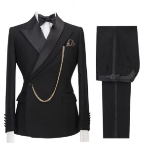 LILIS Mens 2 Piece Suit Slim Fit One Button Solid Formal Wedding Tux Blazer & Pants Black, 40-41