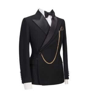 LILIS Mens 2 Piece Suit Slim Fit One Button Solid Formal Wedding Tux Blazer & Pants Black, 40-41