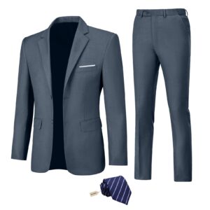 men's 2 pcs suits slim fit 2 button solid formal business suit prom wedding blazer tux jacket and pants dark gray xs