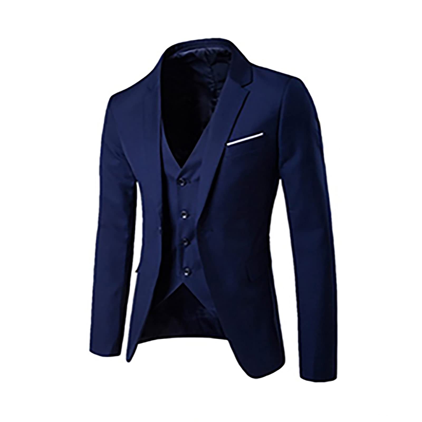 Sports Coats for Men,Men's 3 Piece Slim Fit Suit Set 2 Button Blazer Jacket Vest Pants Solid Wedding Dress Tux and Trousers Navy Blue