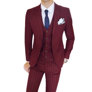 Mens 3 Piece Stripe Suits Set Checked 2 Button Tux Blazer Jacket Vest Trousers